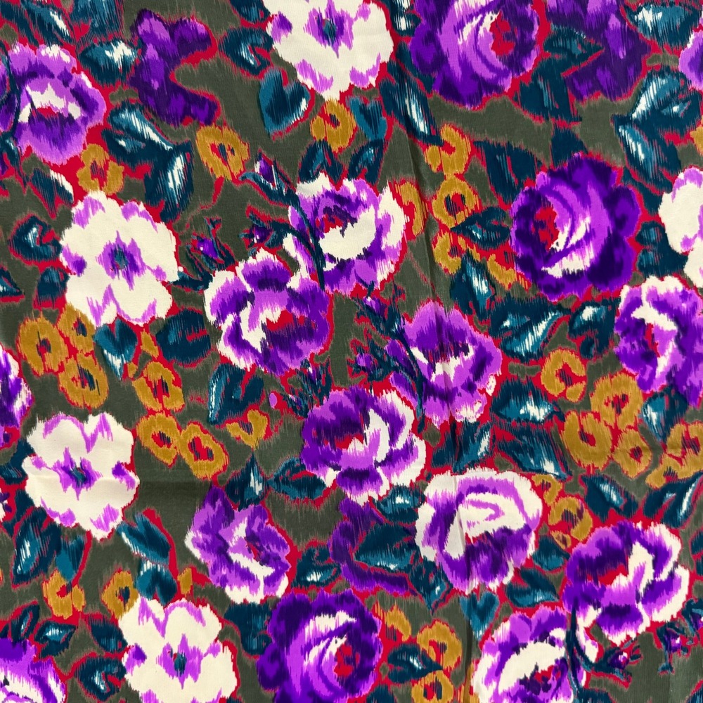 Vintage Floral Square Scarf Purple Pink Roses Olive Green Red Border 33x33